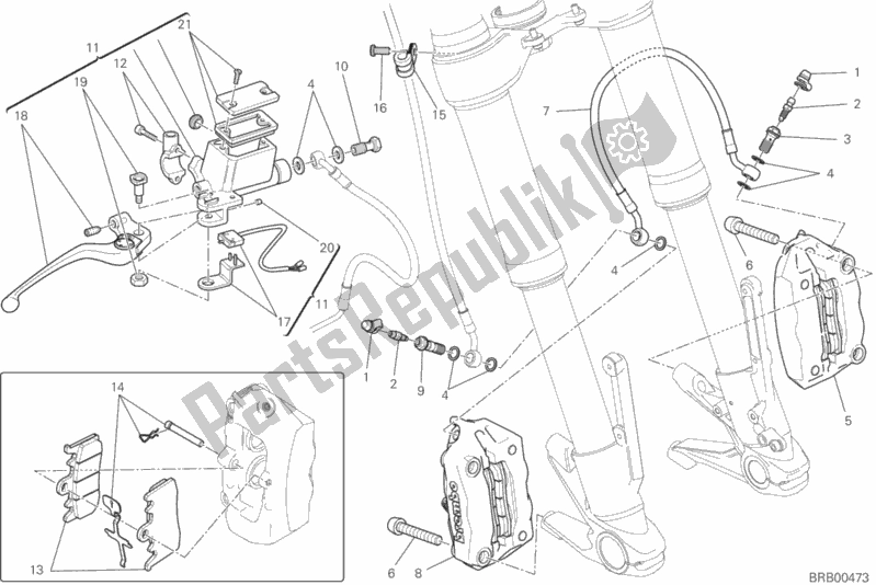 All parts for the Front Brake System of the Ducati Hypermotard Hyperstrada Brasil 821 2014